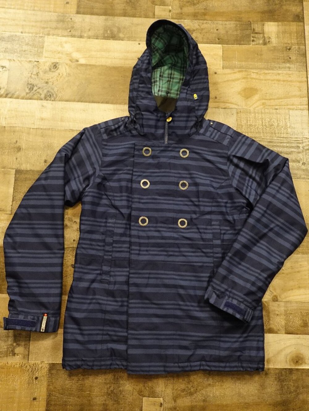 Bonfire Taylor Snowboarding Jacket Women’s Large Navy Stripe Hooded Snow